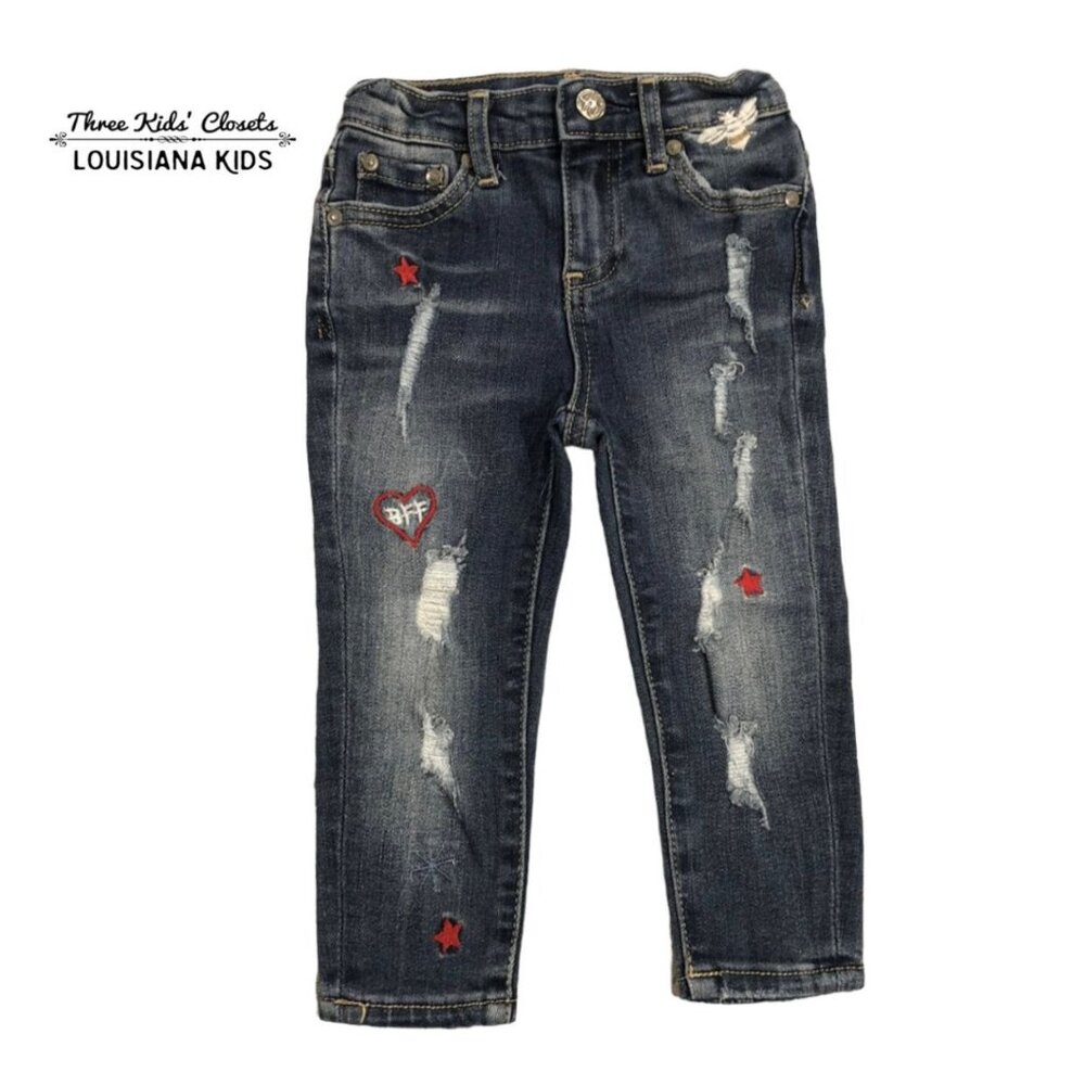 AG Denim Adriano Goldschmied 18m Star Heart Embroidered Distressed Jeans